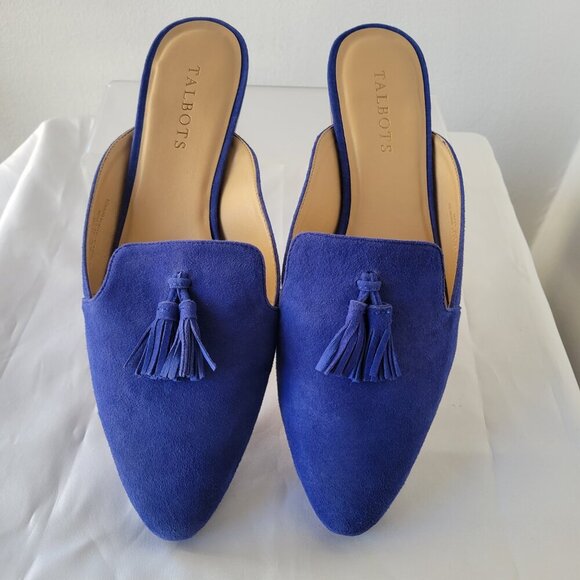 Talbots Blue Suede Leather Tassel Pointed Toe Mules (Size: 9½M) - Picture 4 of 13